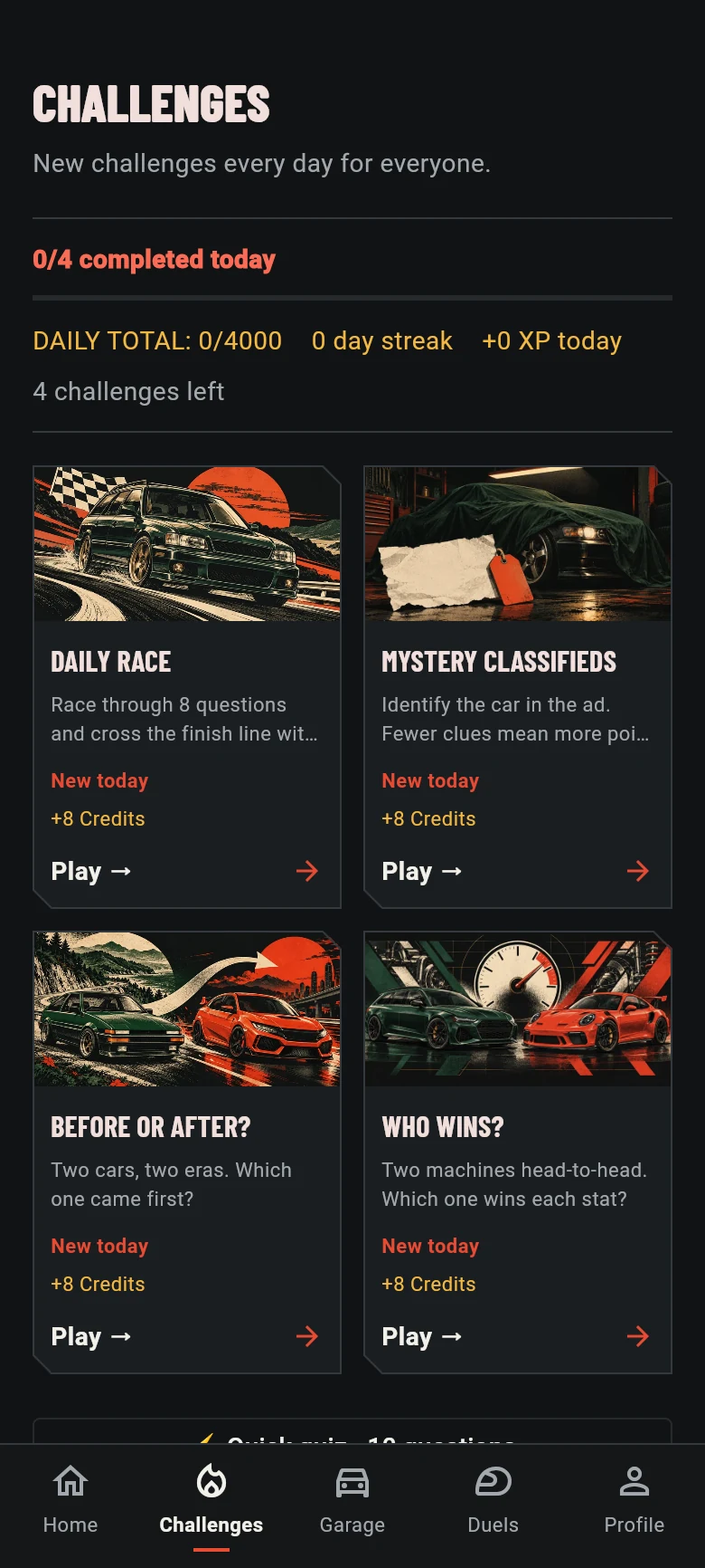Daily challenges screen